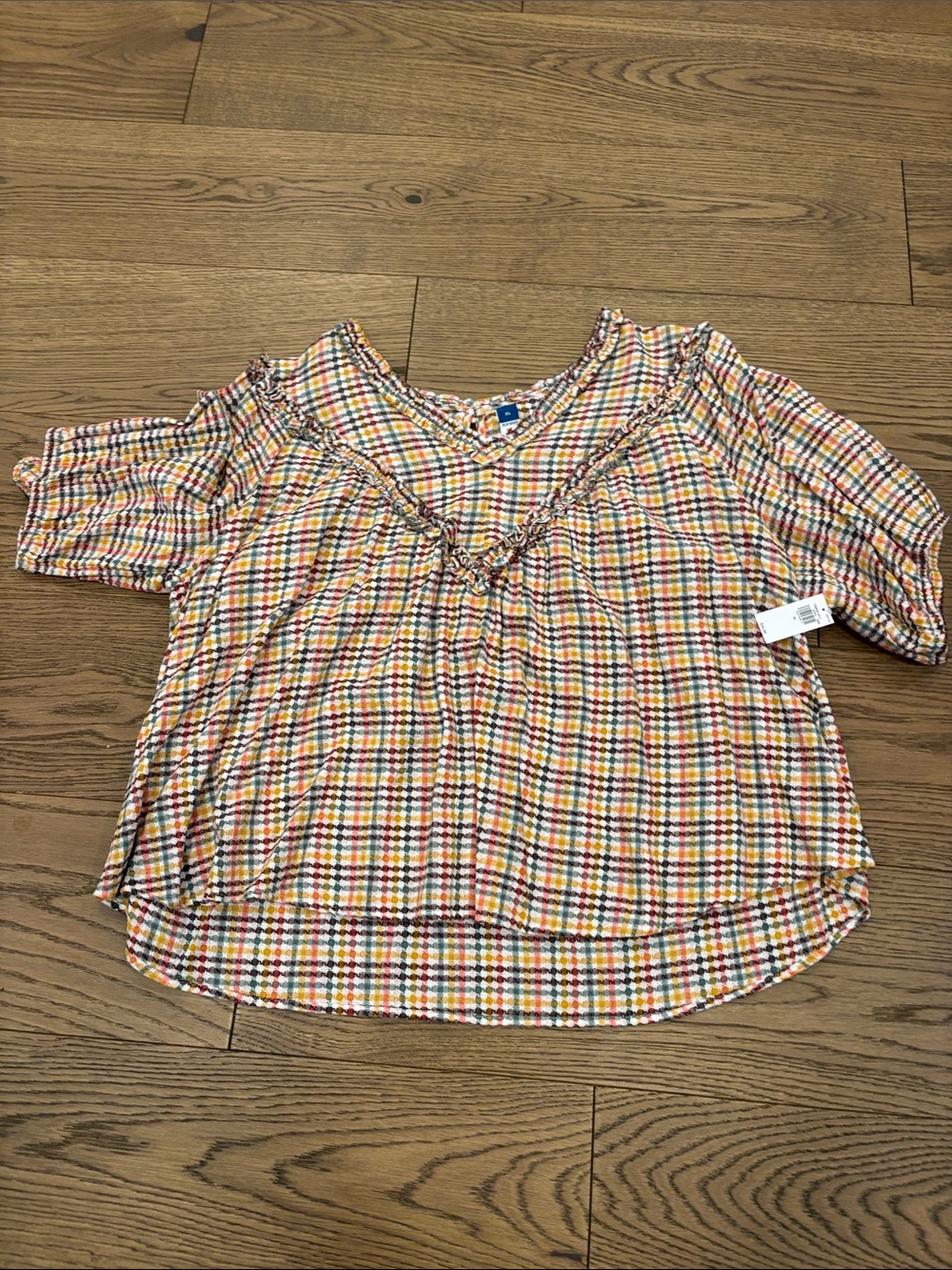 Old Navy Multicolor Plaid V-Neck Women's Top
